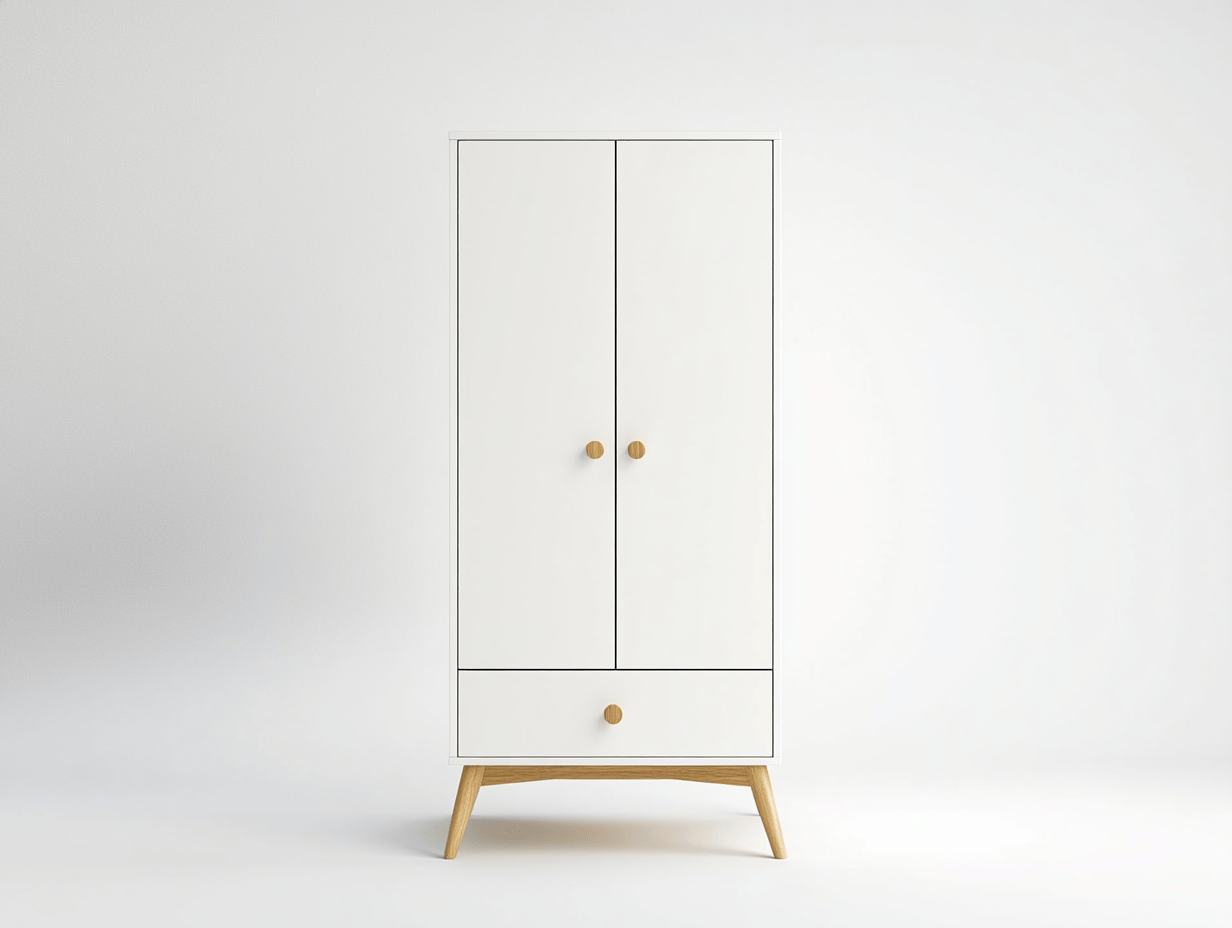 Szafa dziecięca – 2 drzwi i 1 szuflada – 85×50×160 cm – biały/dąb – styl minimalistyczny