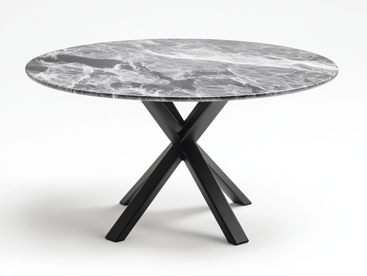 Okrągły stół jadalniany z czarno-białym marmurowym blatem i czarną metalową podstawą – 100×75 cm-Habitatvo