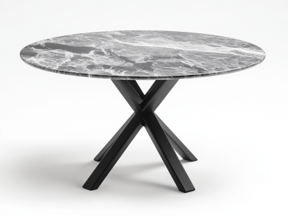 Okrągły stół jadalniany z czarno-białym marmurowym blatem i czarną metalową podstawą – 100×75 cm-Habitatvo