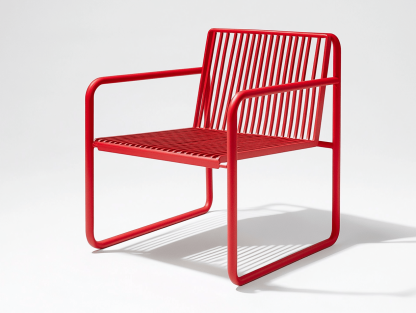 Fotel ogrodowy z podłokietnikami – metal – 58×60×84 cm – czerwony – minimalistyczny-Habitatvo