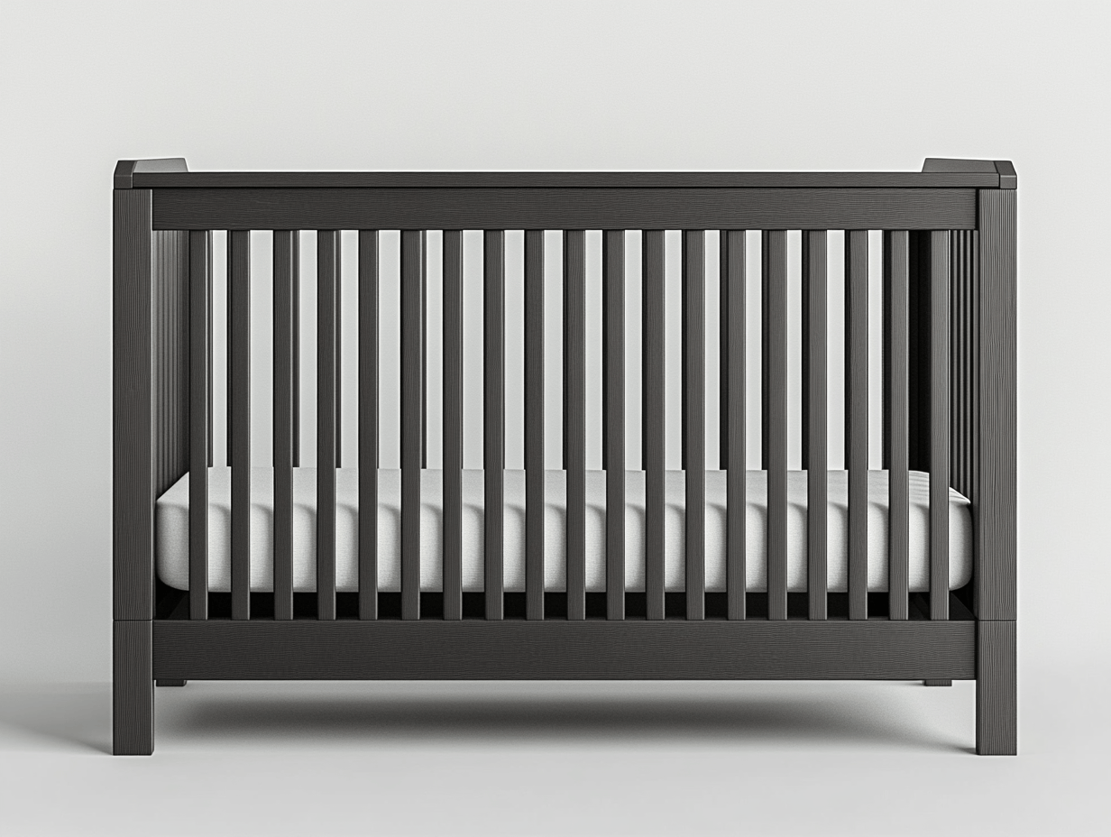 Łóżeczko dziecięce – drewno sosnowe – 140×70×90 cm – grafitowe – minimalistyczne-Habitatvo