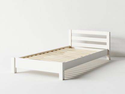 Łóżko pojedyncze – drewno sosnowe – 90×200 cm – białe – z wysokim zagłówkiem-Habitatvo