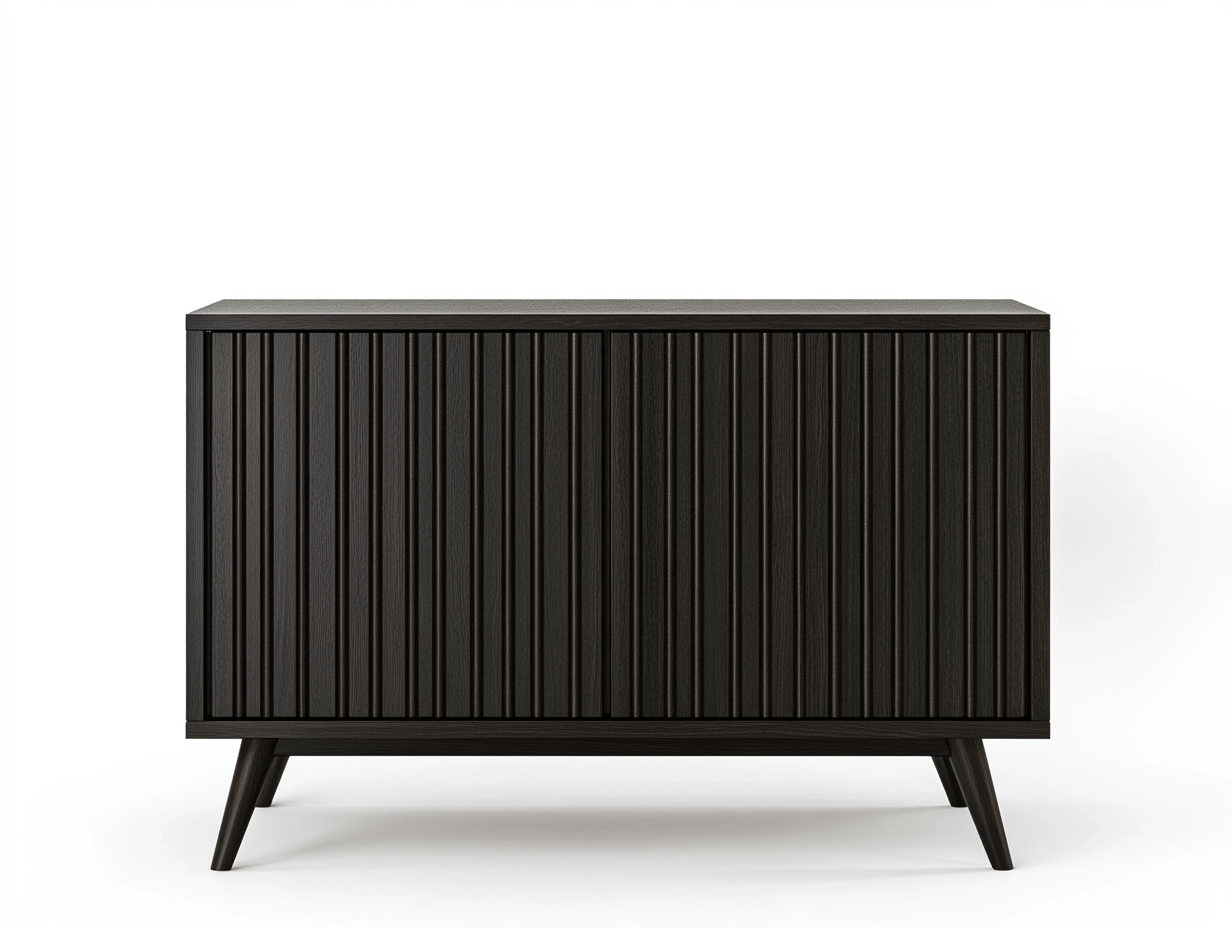Komoda z żaluzjowymi frontami – 140×42×80 cm – czarny mat – styl nowoczesny skandynawski
