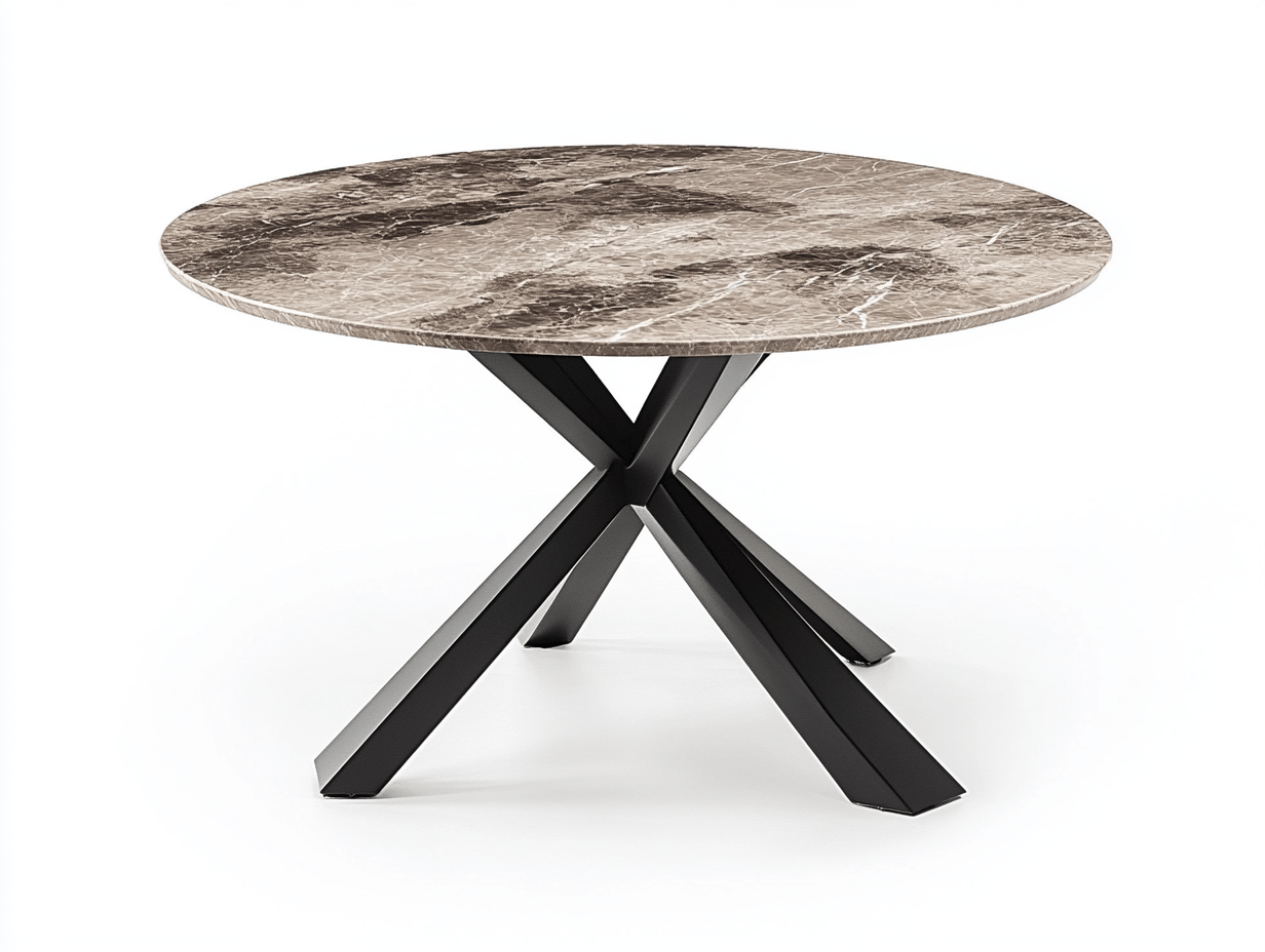 Okrągły stół jadalniany z czarną metalową podstawą i blatem w kolorze marmuru – 110×75 cm-Habitatvo