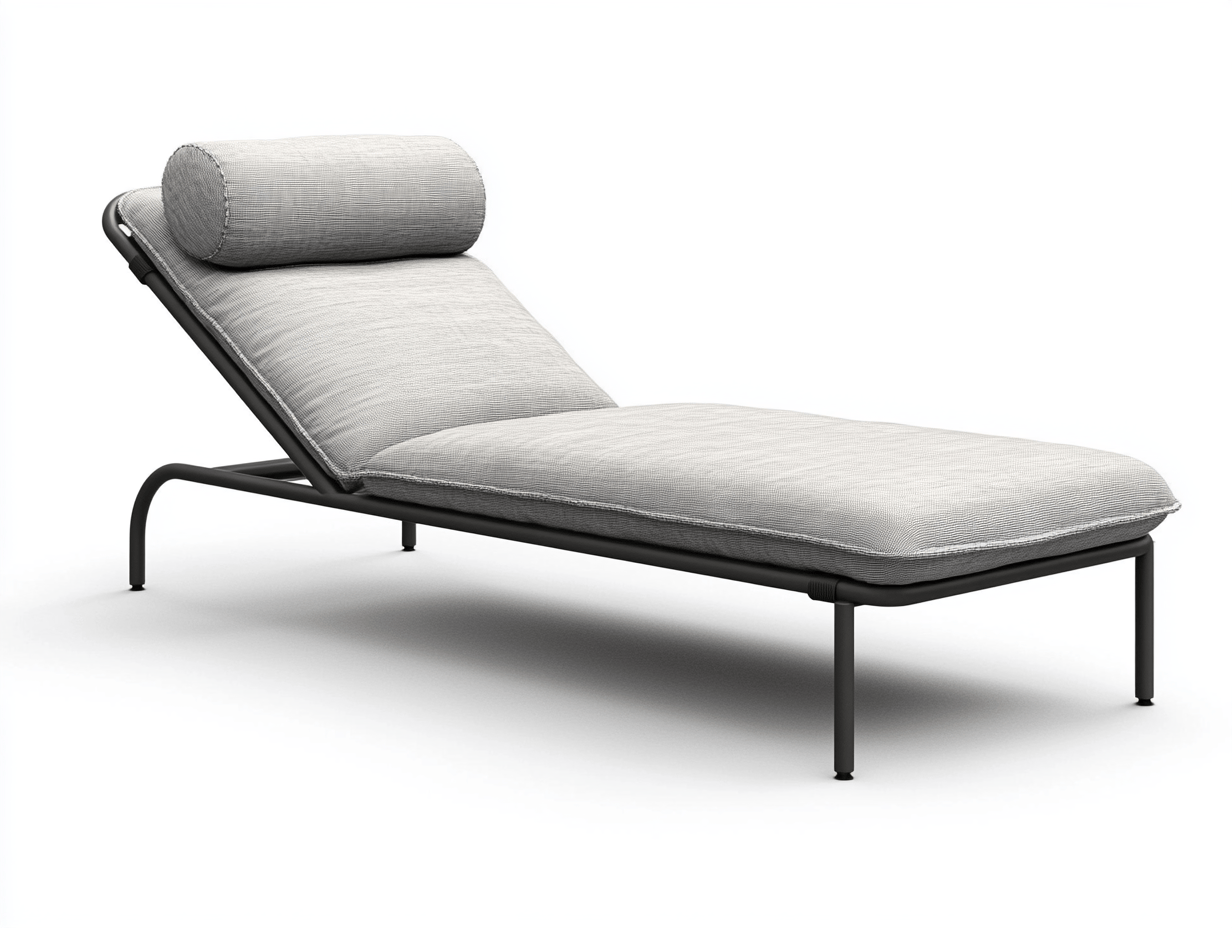 Leżak ogrodowy z poduszką pod głowę – stalowa rama – tkanina szara – prosty design – 185×60×30 cm – nowoczesny – wygodny-Habitatvo