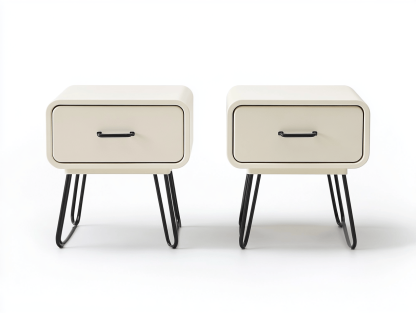 Zestaw 2 szafek nocnych – 1 szuflada – 45×30×50 cm – kremowy – styl retro industrialny-Habitatvo
