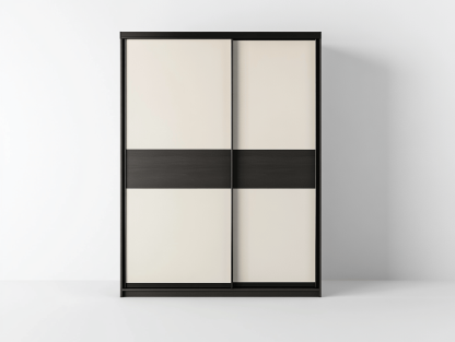 Szafa przesuwna – płyta laminowana – 150×60×200 cm – czarny/beżowy – z drzwiami przesuwnymi i drążkiem na ubrania-Habitatvo