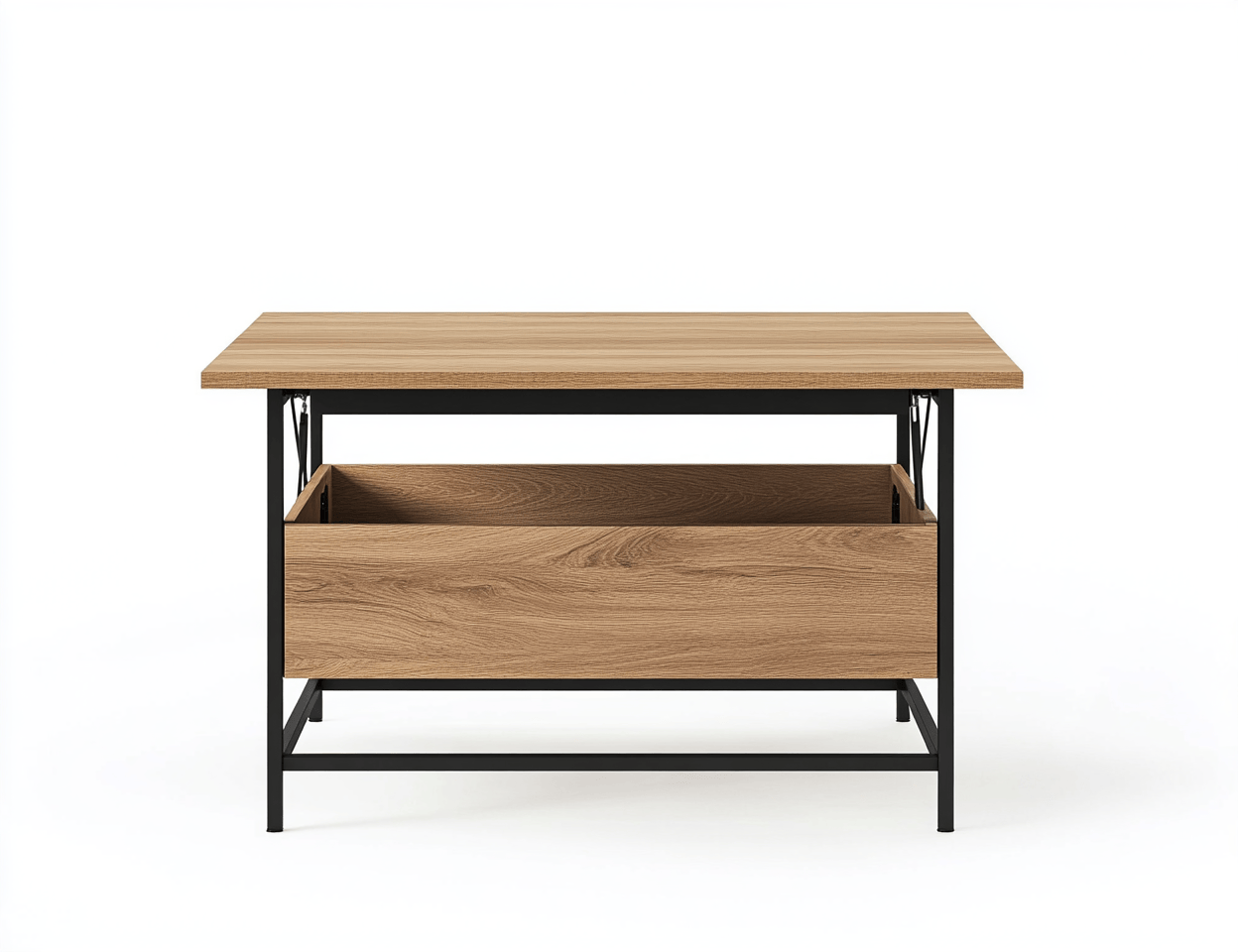 Stolik kawowy z podnoszonym blatem – 100×60×45 cm – dąb jasny/czarny – styl loftowy
