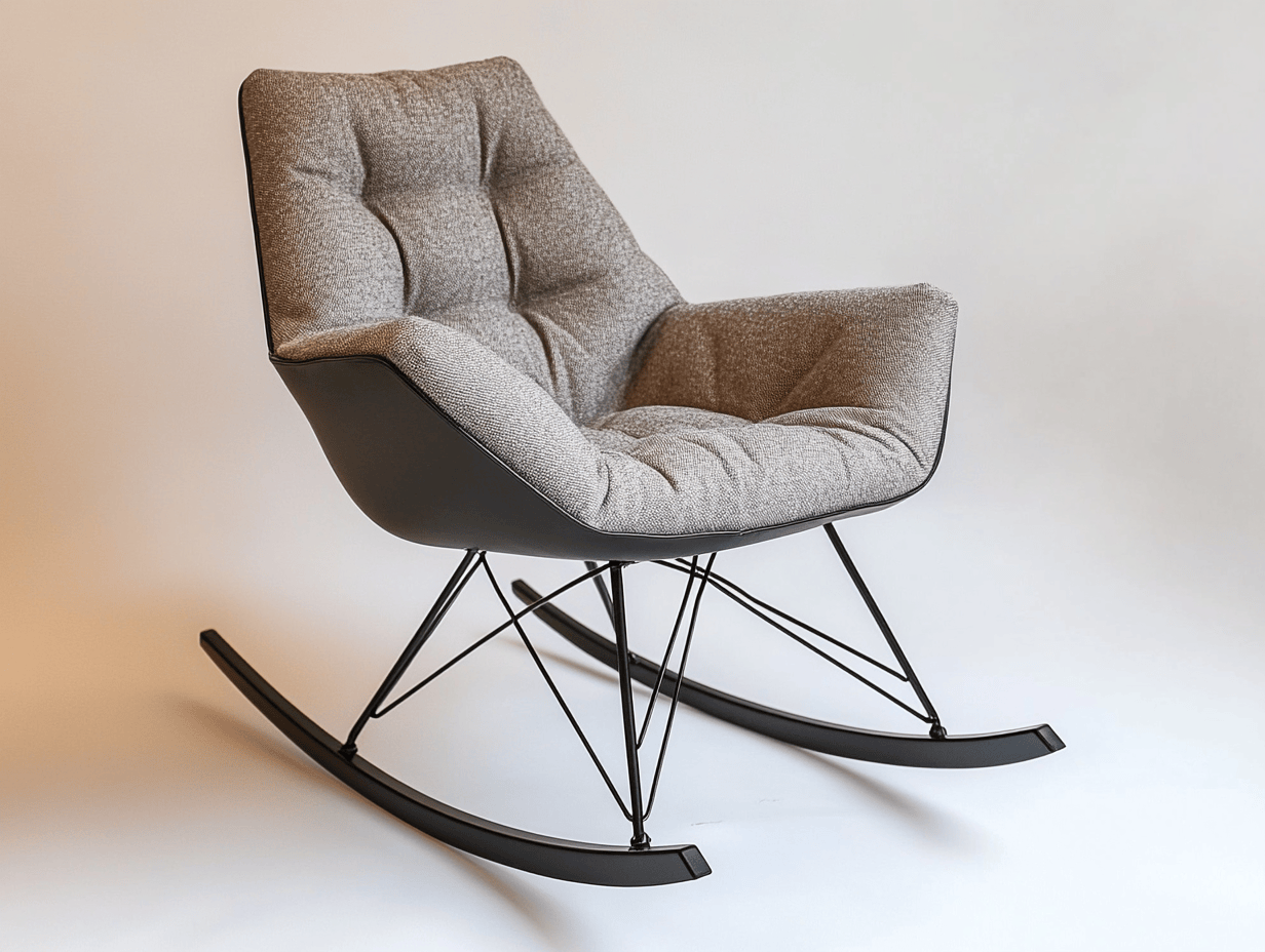 Fotel bujany tapicerowany – tkanina szara z pikowaniem – 85×70×100 cm – metalowe płozy – nowoczesny-Habitatvo