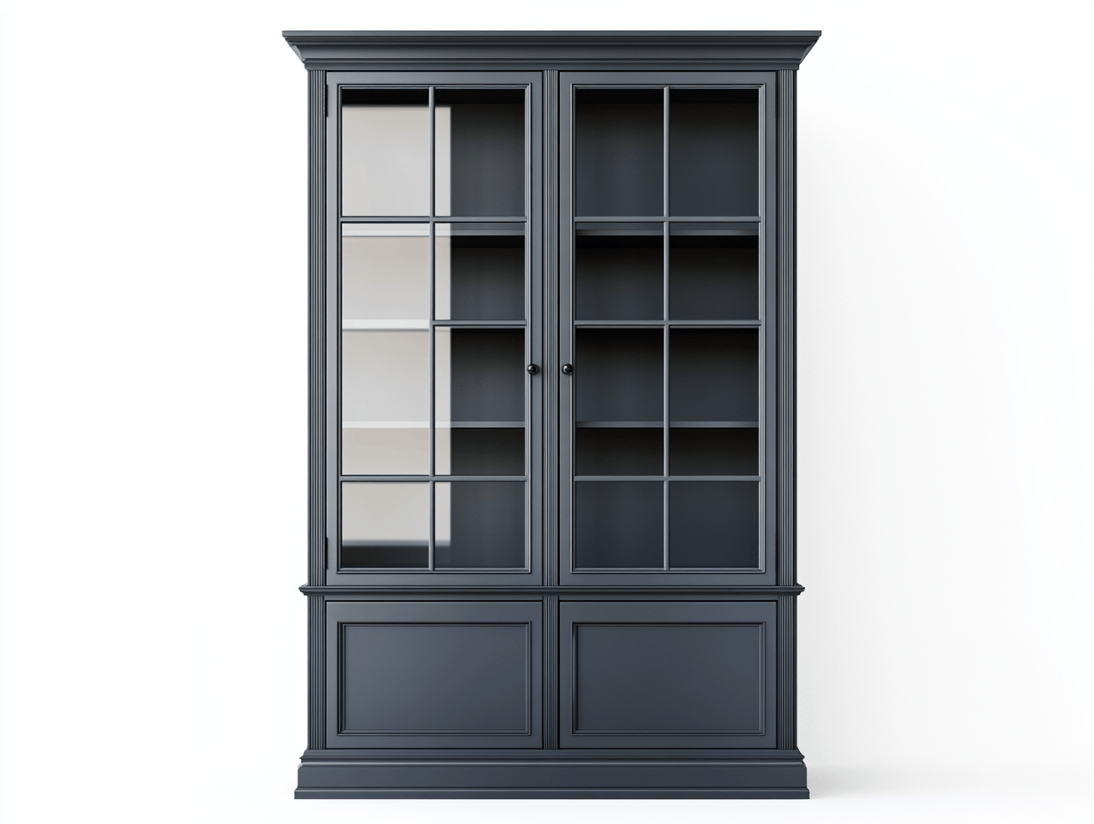 Witryna w kolorze grafitowym z przeszklonymi drzwiami i dolnymi panelami – 95×43×205 cm-Habitatvo