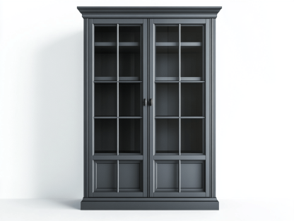 Witryna w kolorze grafitowym z podwójnymi przeszklonymi drzwiami i ozdobnymi ramami – 100×42×200 cm-Habitatvo