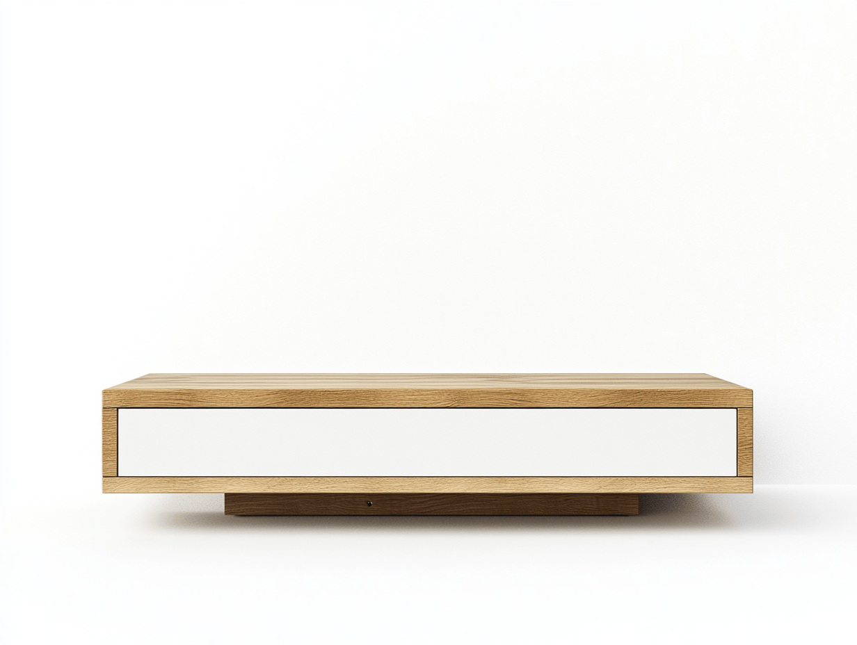 Szafka RTV – biały front i dąb naturalny – forma wisząca – 140×38×30 cm – minimalistyczna-Habitatvo