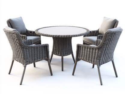 Zestaw mebli ogrodowych – technorattan – Średnica stołu 100 cm + 4 fotele – szary – nowoczesny