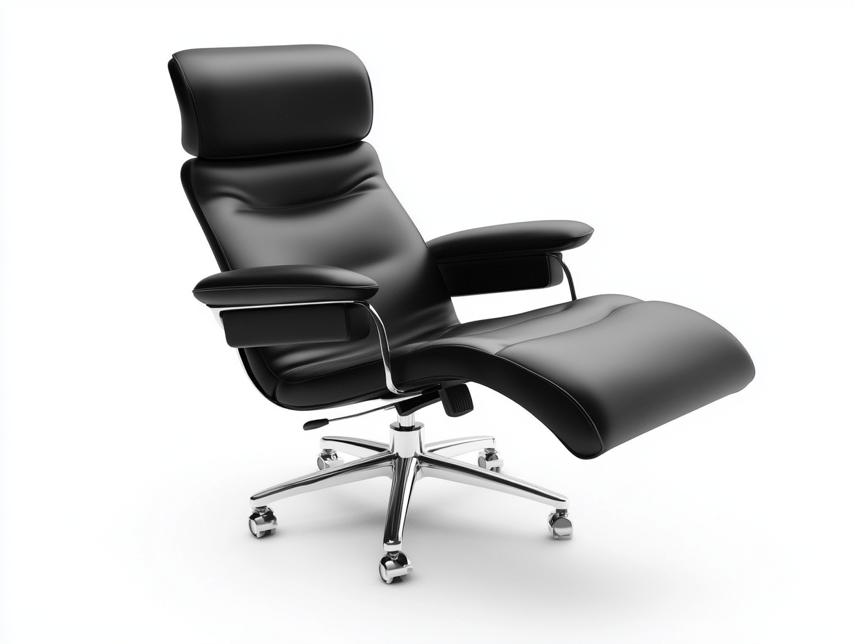 Fotel biurowy z podnóżkiem – skóra ekologiczna – czarny – ergonomiczny – obrotowy na kółkach