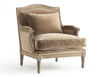 Fotel w stylu francuskim – welur brązowy – 90×88×102 cm – klasyczny z rzeźbioną ramą-Habitatvo