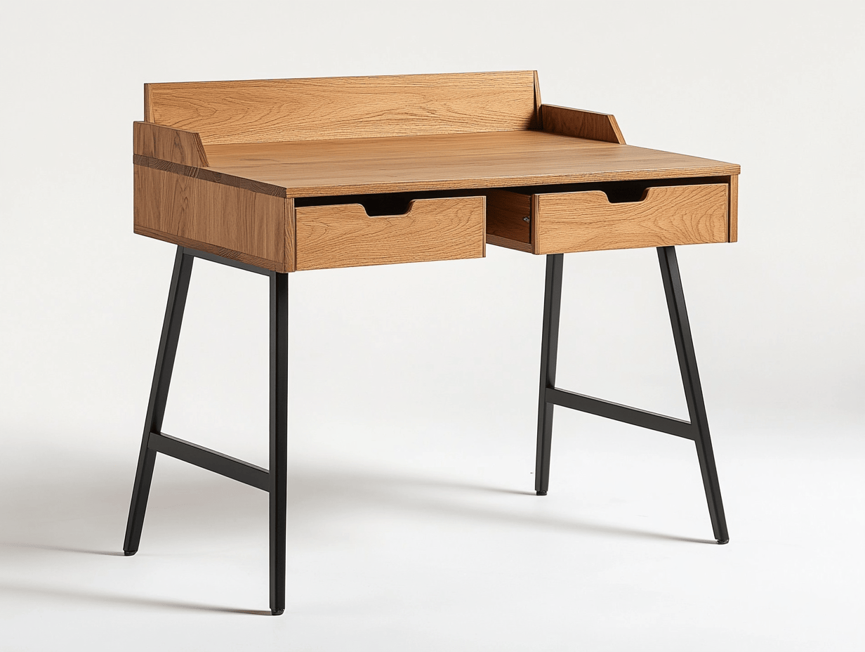 Biurko z płyty MDF i metalu – 2 szuflady + tylna ścianka – 90×45×85 cm – dąb/czarny – minimalistyczne-Habitatvo