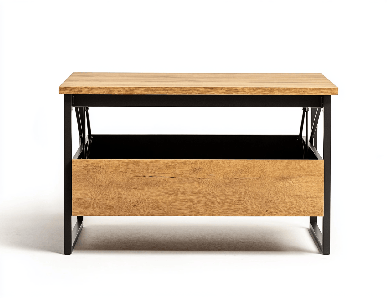 Stolik kawowy z podnoszonym blatem – 90×55×45 cm – dąb naturalny/czarny – styl industrialny