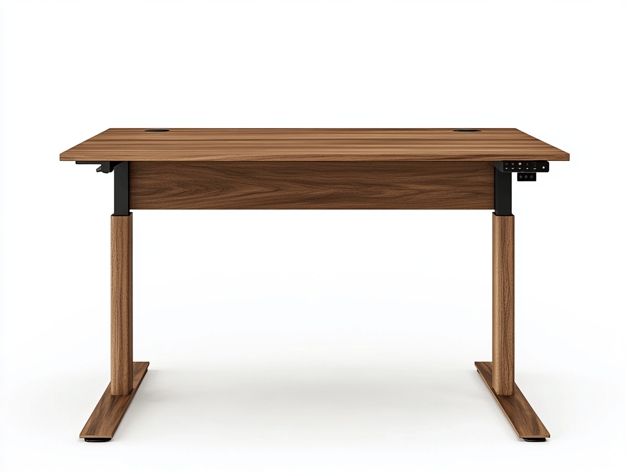 Biurko elektryczne – regulowana wysokość – fornir orzechowy – panel sterowania – 140×70×72–120 cm – nowoczesne-Habitatvo