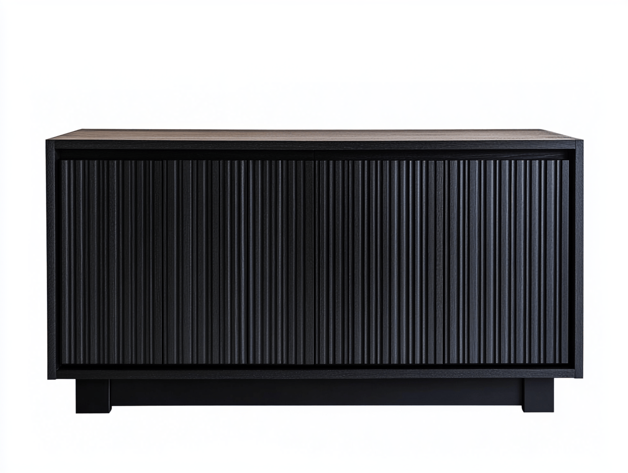 Komoda z żaluzjowymi drzwiami – 160×45×75 cm – czarny – styl nowoczesny