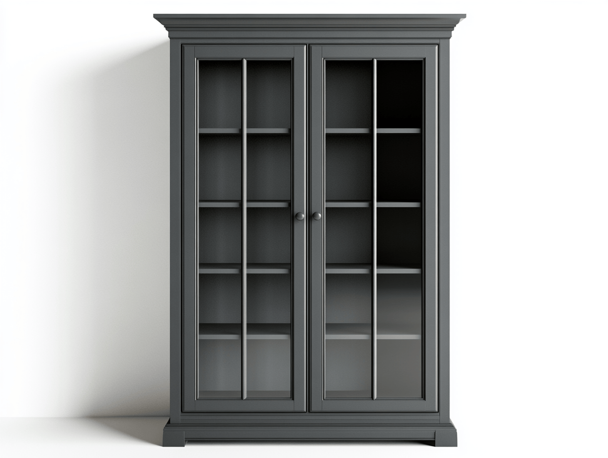 Witryna z ciemnoszarego drewna z podwójnymi przeszklonymi drzwiami – 90×40×200 cm-Habitatvo