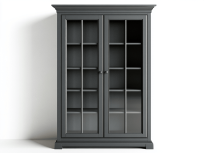 Witryna z ciemnoszarego drewna z podwójnymi przeszklonymi drzwiami – 90×40×200 cm-Habitatvo