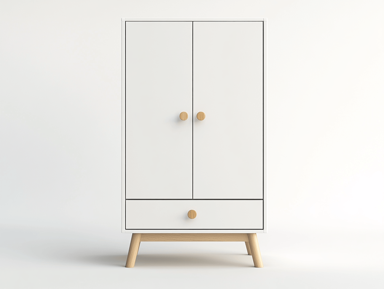 Szafa dziecięca – 2 drzwi i 1 szuflada – 85×45×160 cm – biała/dąb – styl skandynawski