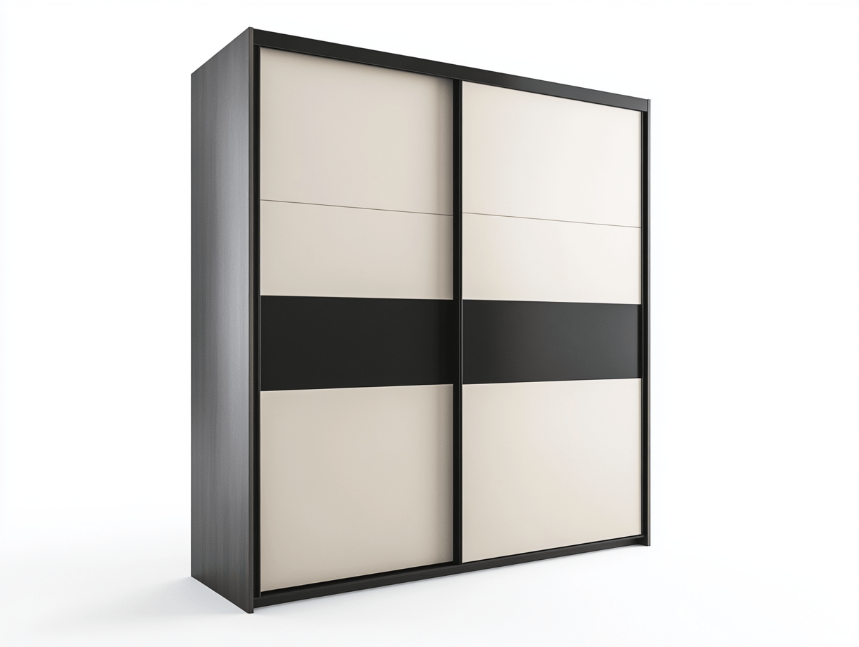 Szafa przesuwna – płyta laminowana – 150×60×200 cm – kremowy/czarny – z frontami w matowym wykończeniu-Habitatvo