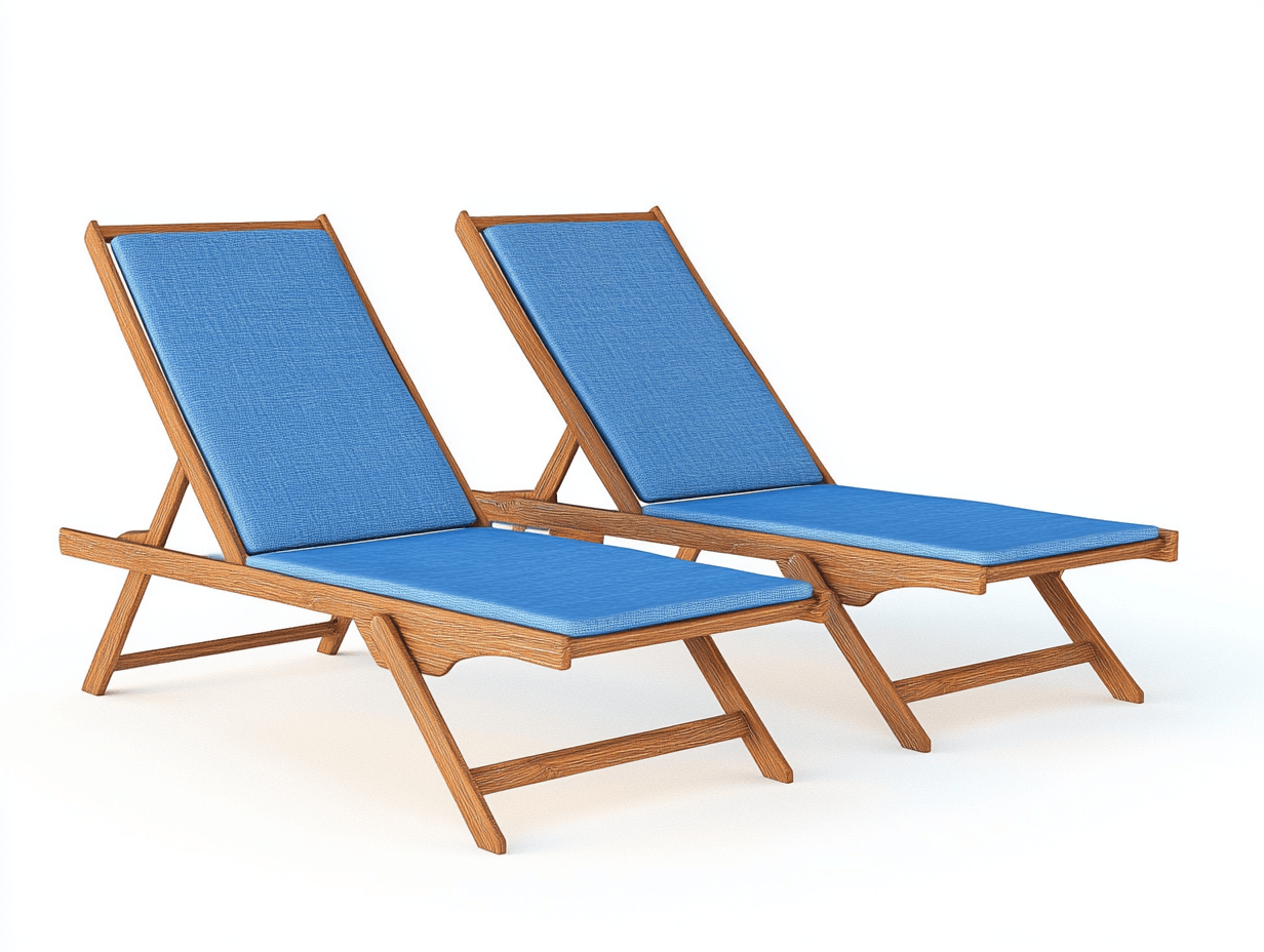 Leżak ogrodowy drewniany – klasyczny – z jasnoniebieską poduszką – 185×60×88 cm – zestaw 2 sztuk-Habitatvo