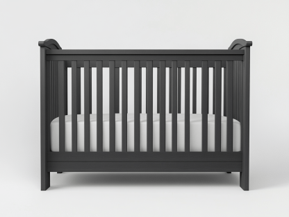 Łóżeczko dziecięce – drewno sosnowe – 140×70×92 cm – antracytowe – klasyczne z prostą linią-Habitatvo