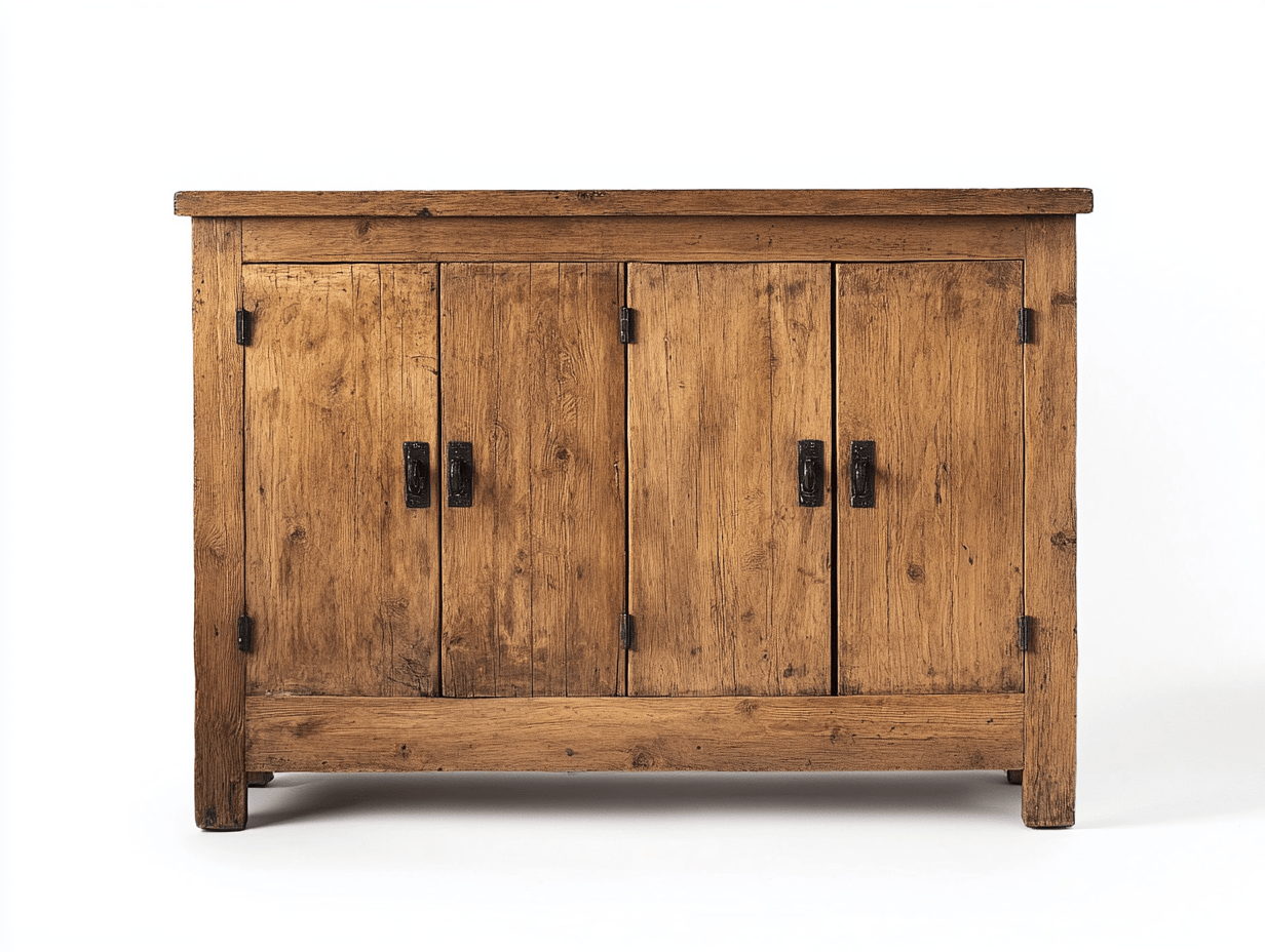 Komoda z litego drewna – 4 drzwi – 120×40×90 cm – dąb naturalny – styl rustykalny