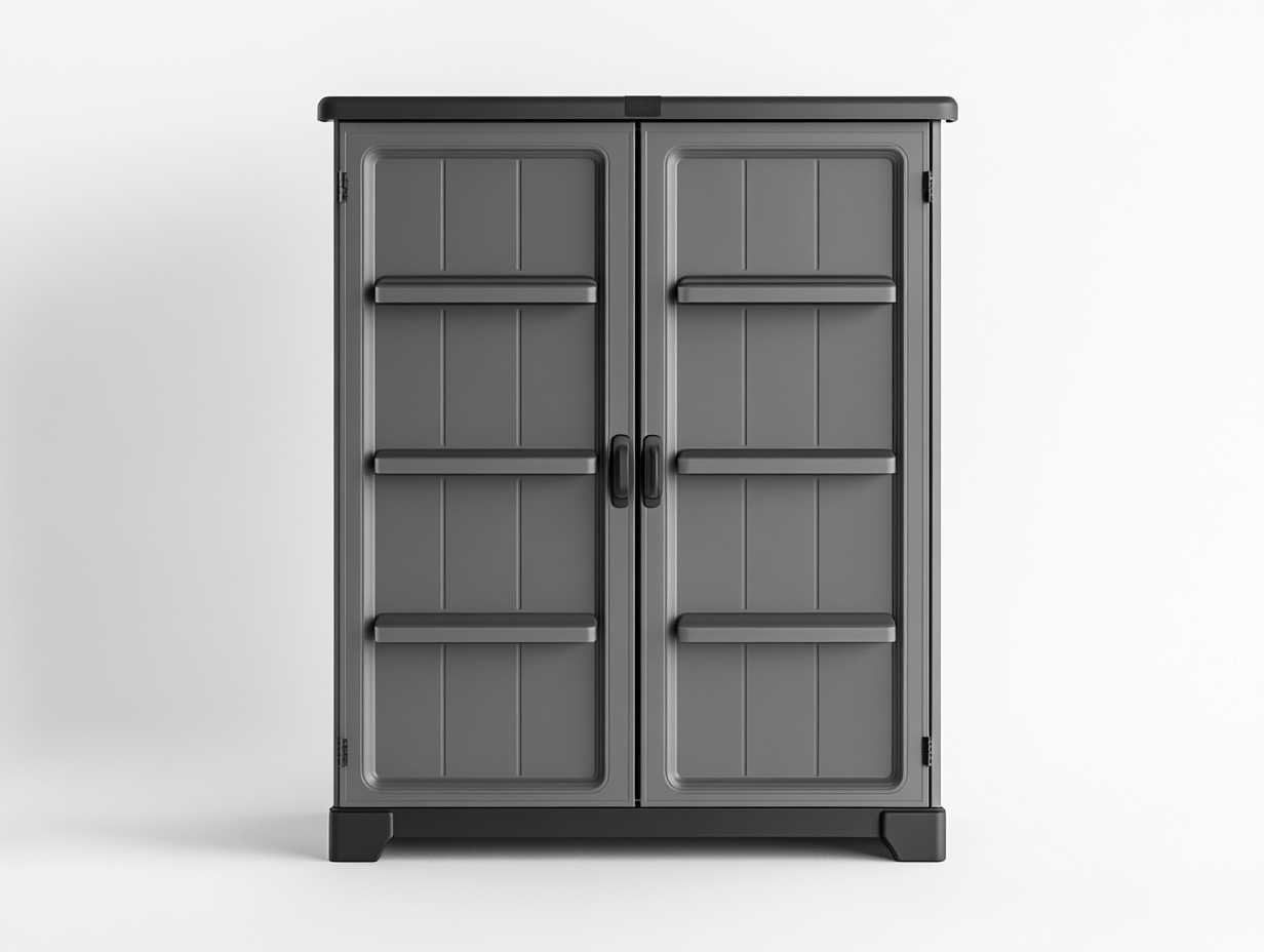 Szafka ogrodowa – tworzywo sztuczne – 70×45×110 cm – szaro-czarna – odporna na warunki atmosferyczne-Habitatvo