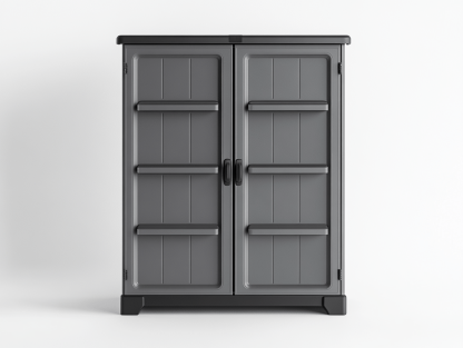 Szafka ogrodowa – tworzywo sztuczne – 70×45×110 cm – szaro-czarna – odporna na warunki atmosferyczne-Habitatvo
