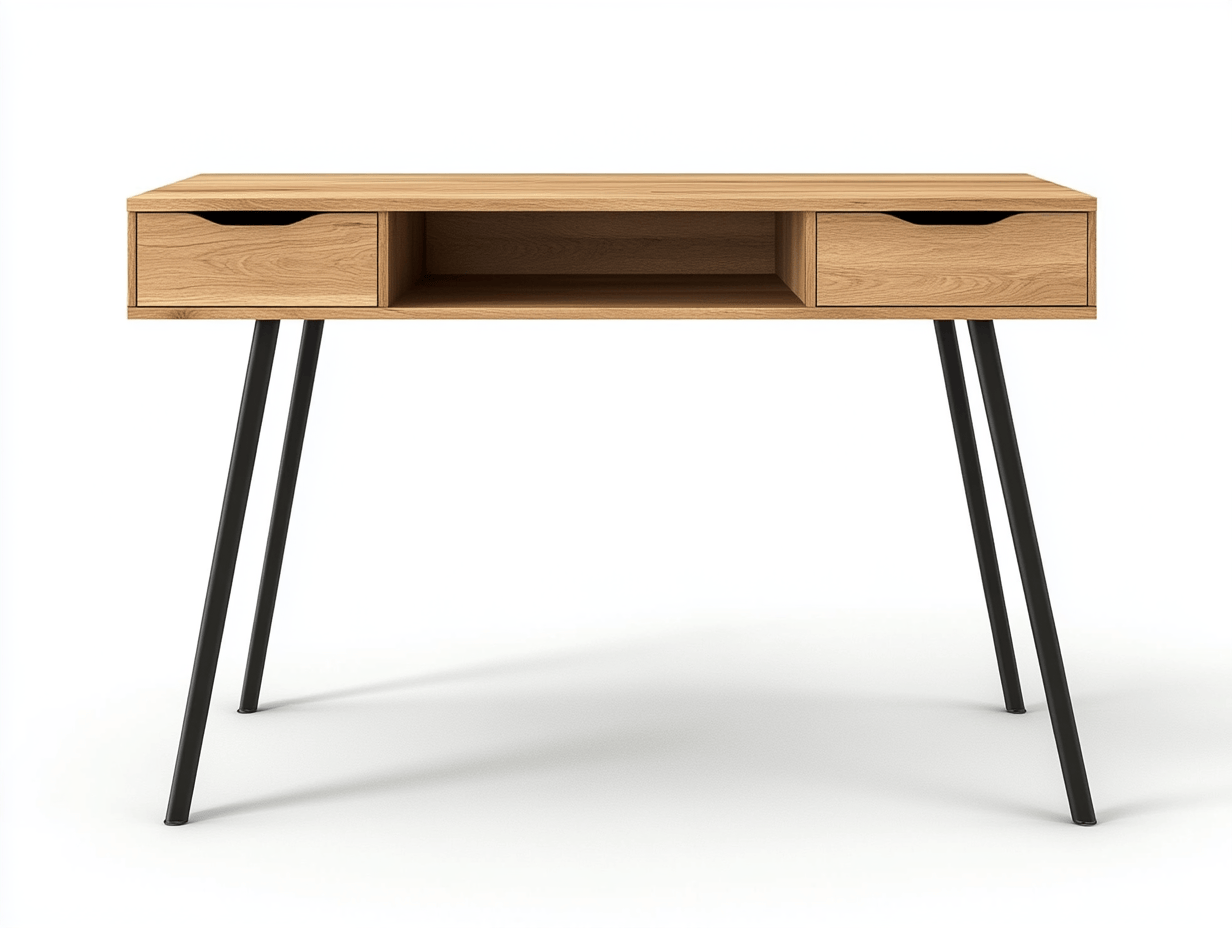 Biurko z płyty wiórowej – 2 szuflady – 120×50×75 cm – dąb naturalny/czarny – nowoczesne minimalistyczne-Habitatvo