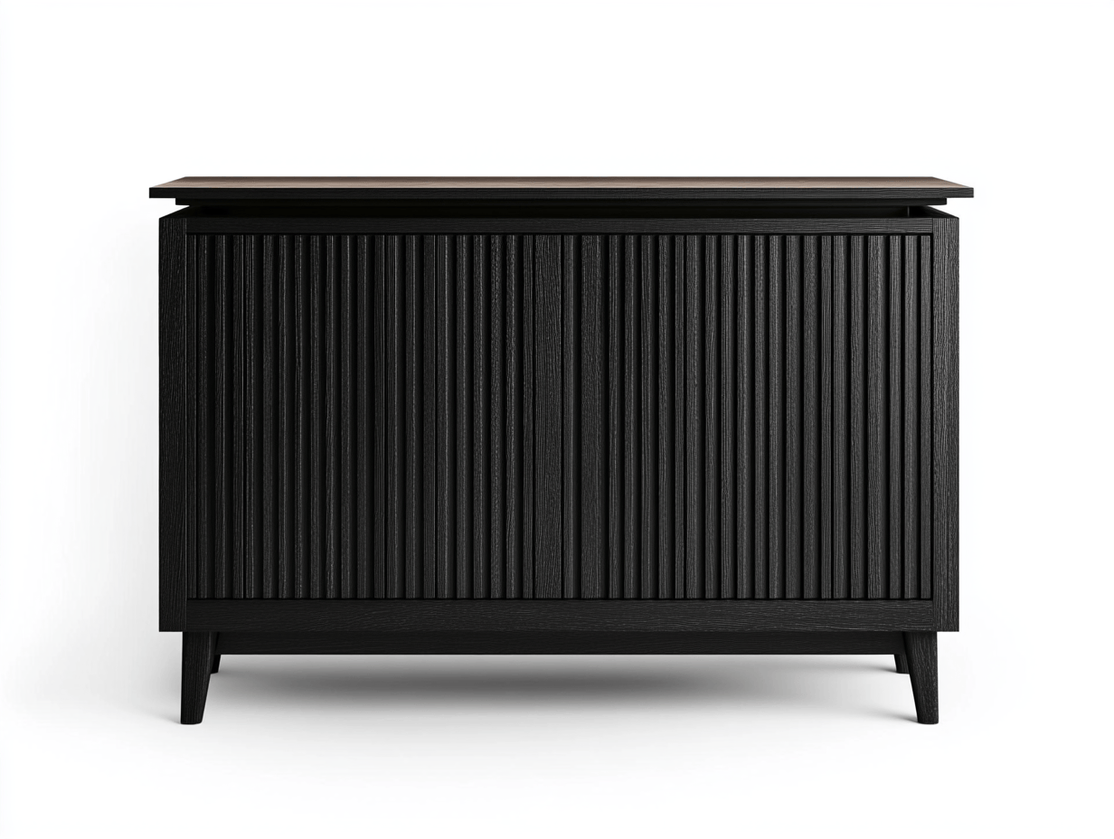 Komoda z żaluzjowymi frontami – 2 drzwi – 120×45×95 cm – czarny – styl nowoczesny