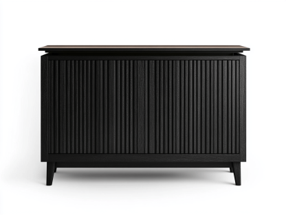 Komoda z żaluzjowymi frontami – 2 drzwi – 120×45×95 cm – czarny – styl nowoczesny