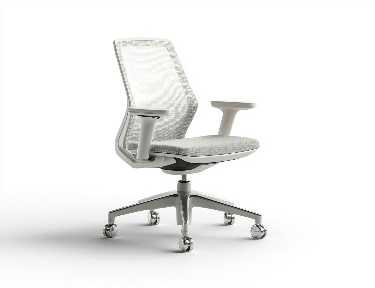 Krzesło biurowe – siatka i tkanina – jasnoszare i białe – ergonomiczne z podłokietnikami i kółkami