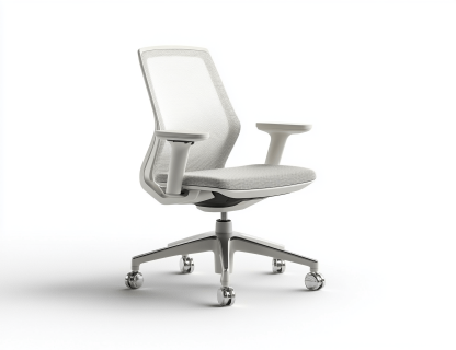 Krzesło biurowe – siatka i tkanina – jasnoszare i białe – ergonomiczne z podłokietnikami i kółkami