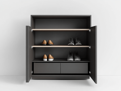 Szafka na buty z 3 półkami i 2 szufladami – 90×35×100 cm – czarna płyta MDF – styl minimalistyczny-Habitatvo