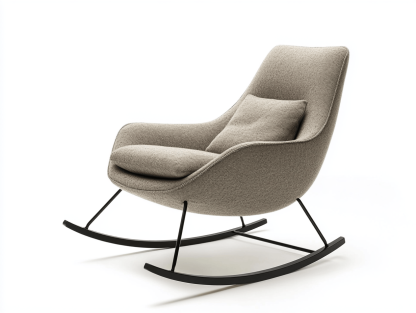 Fotel bujany tapicerowany – tkanina beżowa – 85×70×100 cm – metalowe płozy – nowoczesny-Habitatvo