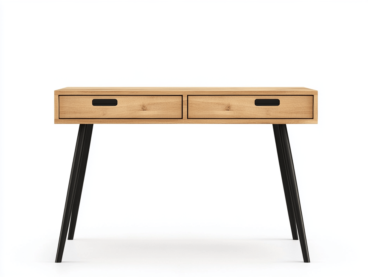 Biurko z 2 szufladami – 100×50×76 cm – dąb naturalny i metal – nowoczesne-Habitatvo