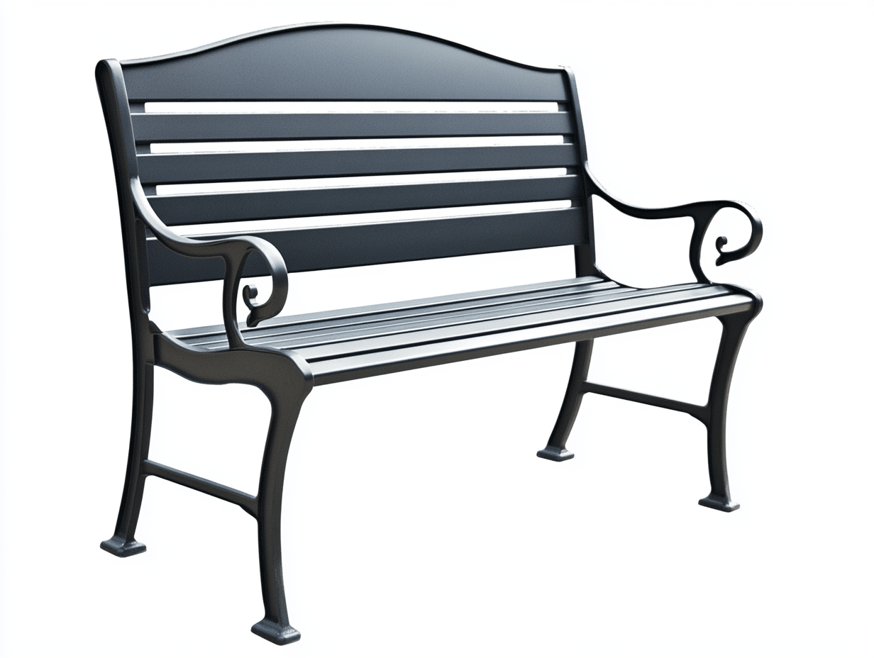Stalowa ławka ogrodowa z profilowanym oparciem i podłokietnikami – 127×60×80 cm