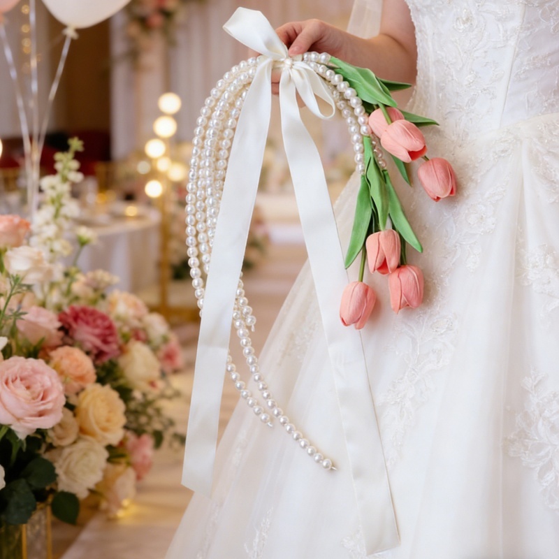 Exquisite Faux Tulip and Pearl Bridal Bouquet