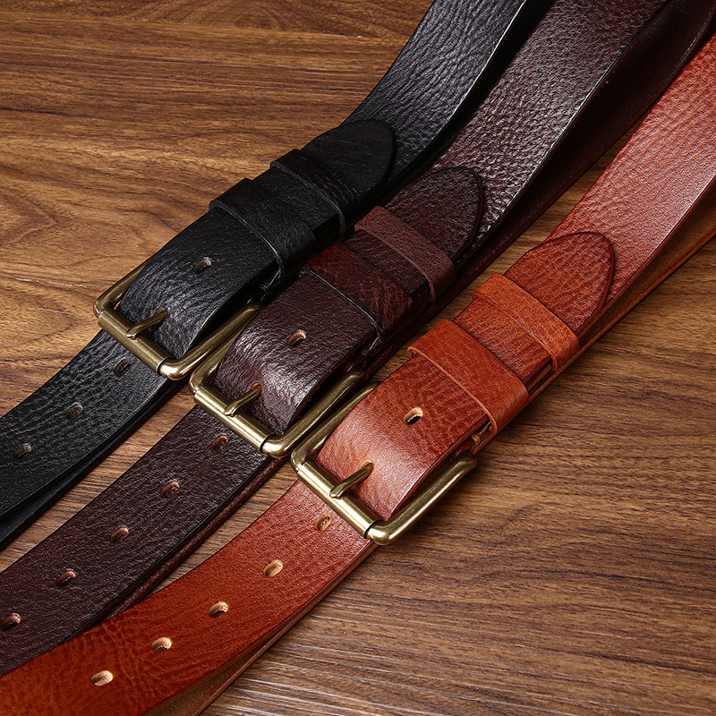 Leather Belt with Brass Buckle – 3.8cm Wide