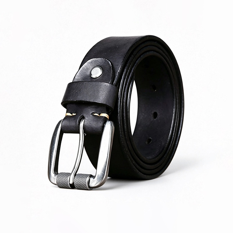 Distressed Leather Belt with Stainless Steel Buckle – 3.8cm Wide