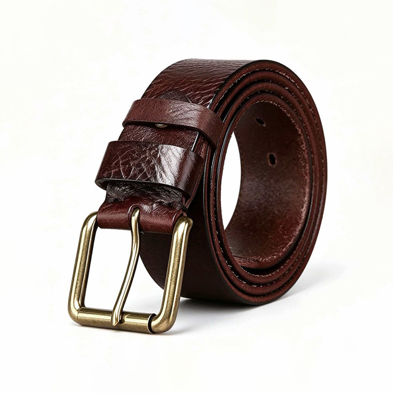 Leather Belt with Brass Buckle – 3.8cm Wide