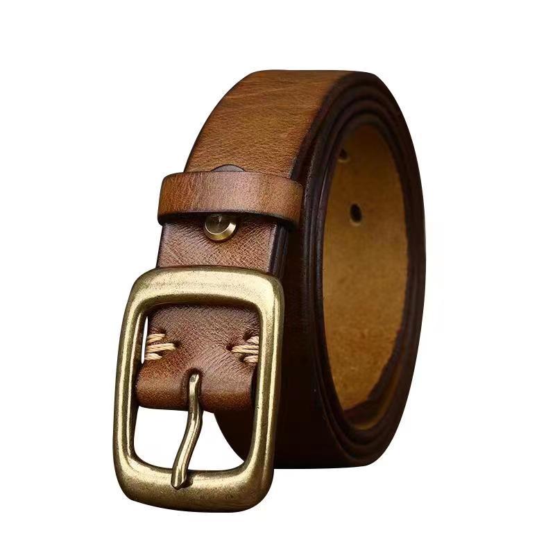 Vintage Leather Belt with Brass Buckle – 3.3cm Wide