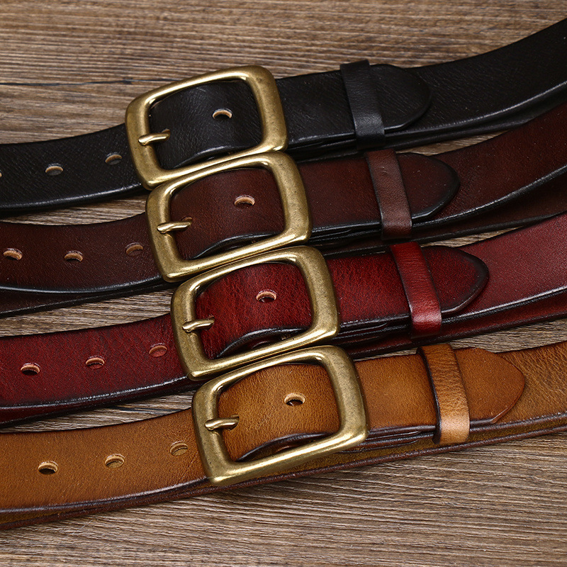 Vintage Leather Belt with Brass Buckle – 3.3cm Wide