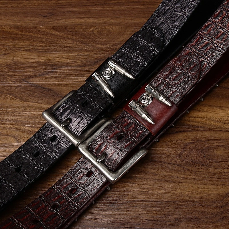 Croc-Embossed Leather Belt with Bullet-Style Studs | 3.8cm Wide