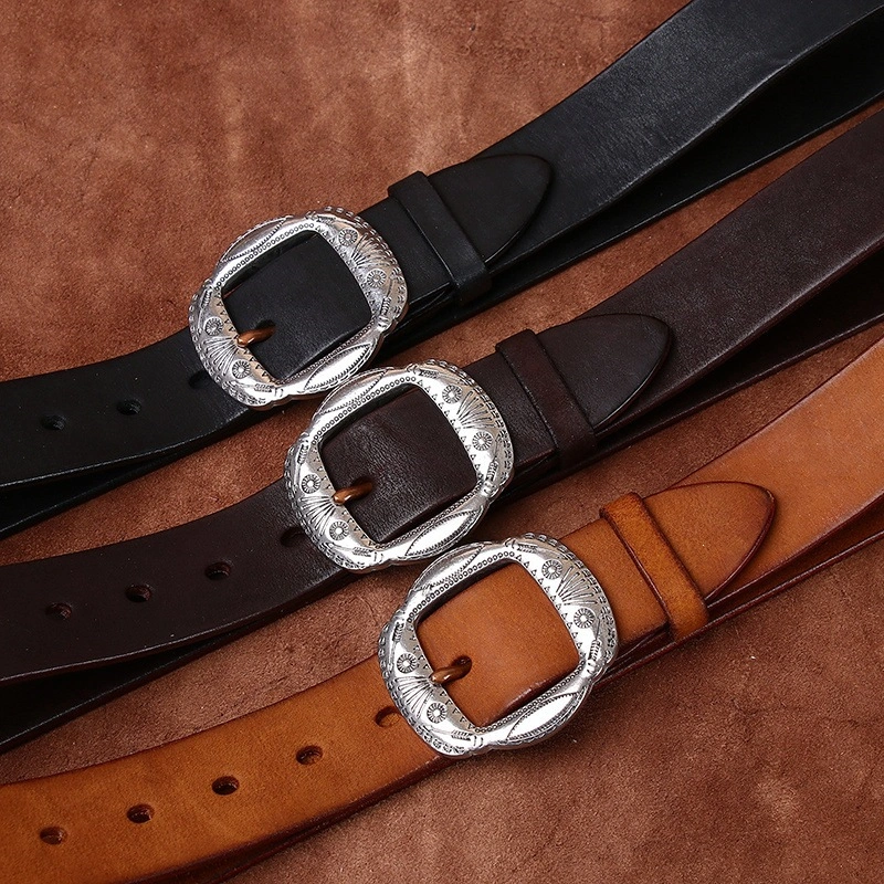 Mesa Crest Leather Belt with Engraved Stainless Steel Buckle | 3.8cm Wide