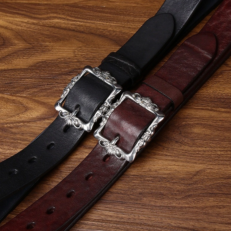 Canyon Scroll Leather Belt with Stainless Steel Pin Buckle | 3.8cm Wide